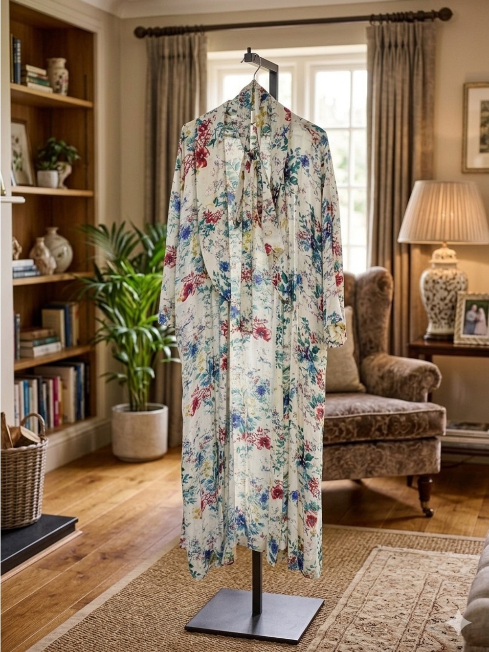Hinge Floral Long Cream Robe